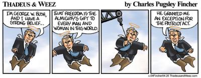 Today's political cartoon strip from Thadeaus and Weeze, link from Talking Points