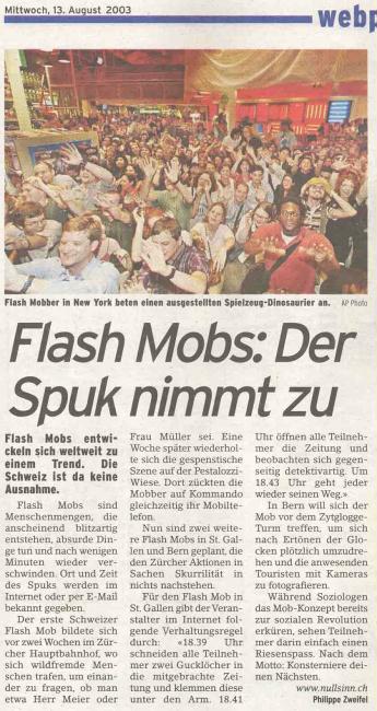 20min article about 2. flashmob.ch