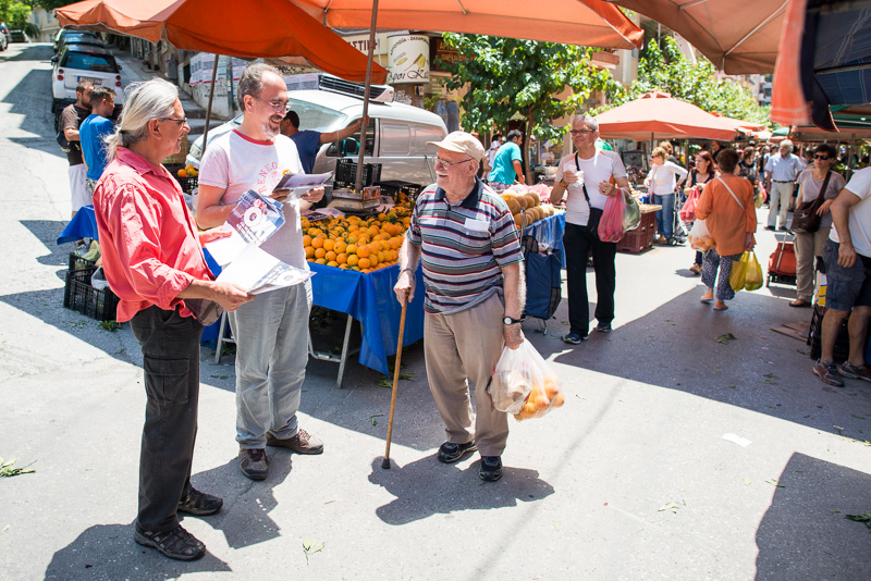 Wahlkampf am Markt in Exarchia
