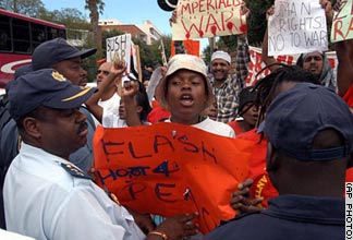 protests in front of the wanderers cricket stadium, south africa