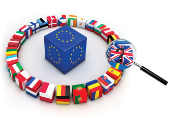 In circle of EU member &quot;boxes&quot;, British one is magnified with question mark