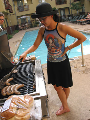 k. works the grill