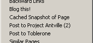 Excerpt from the context menu showing &quot;Post to Antville&quot; entries