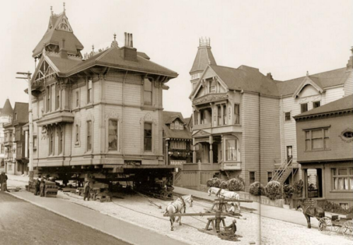 Moving a house in San Francisco in 1908 