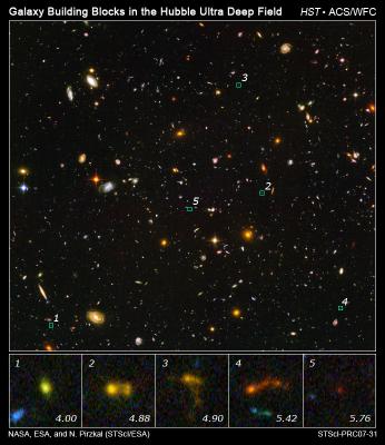 Hubble Sees Ancient Galactic Building Blocks