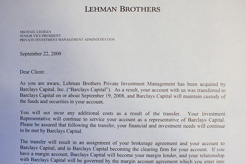 Goodbye letter from Lehman Brothers