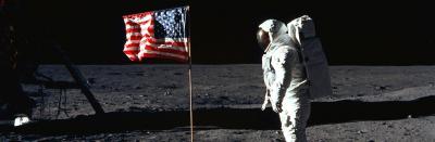 Aldrin faces the United States flag 