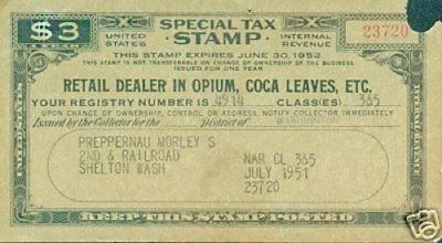 Drug dealer vintage tax stamp