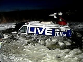 TV News Truck Breaks Through Ice