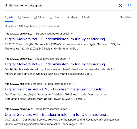 Goog Results on DMA in Austrian Government