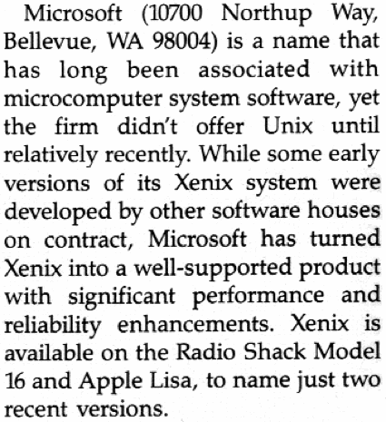 Microsoft Xenix press announcement in Byte magazin