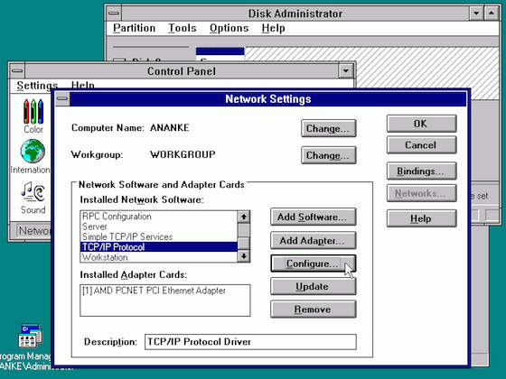 Windows NT 3.51 Network Configuration