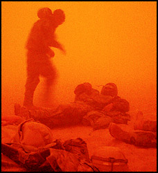 U.S. Army 3rd Infantry Division troops weather a sandstorm Tuesday near Karbala.(AP)