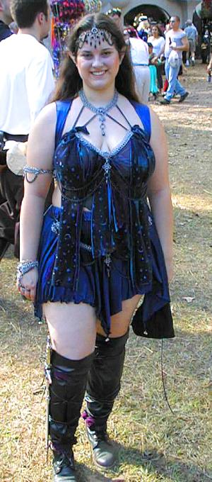 A pretty wench in a fetching blue outfit