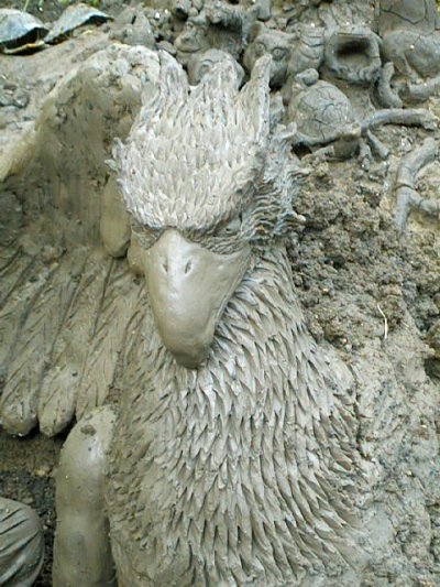 A gryphon sculpted from mud