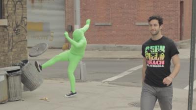 We shot real shoes on a guy wearing a green suit.