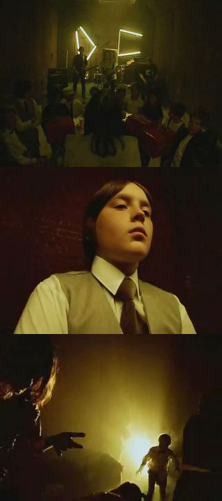 Three stills from Work Films' video for the Part Chimp single War Machine