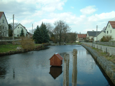 Gräfenhain, Dorfteich mit Holzplastiken