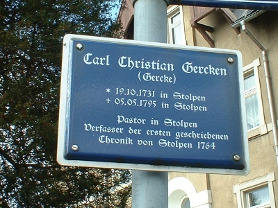 Straßenschild in Stolpen - Carl Christian Gercken, Pfarrer