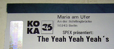 yeah yeah yeahs - konzertkarte - Maria/Berlin